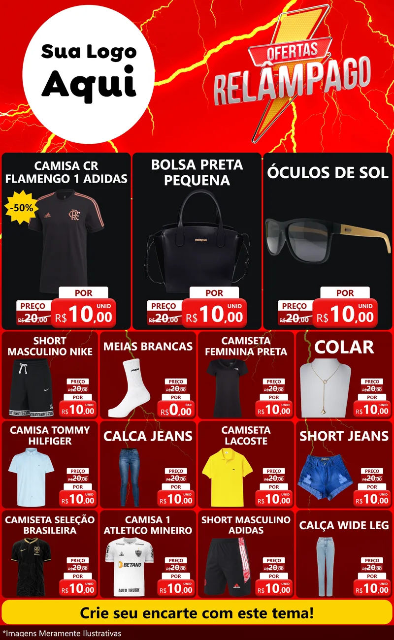 Modelo de Encarte para Encarte Grande com o tema Ofertas Relâmpago para Roupas e acessórios