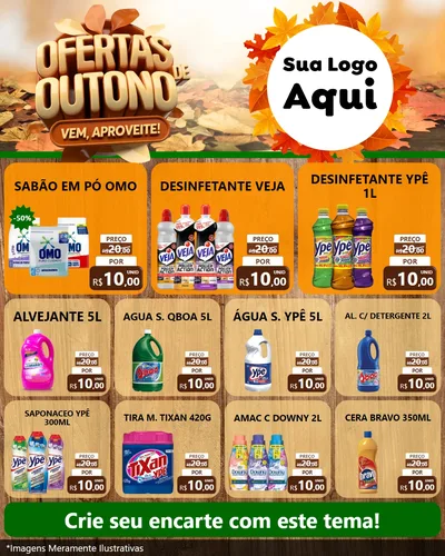 Modelo de Rede Social para Feed Instagram com o tema Ofertas de Outono - Vem, Aproveite! para Produtos de Limpeza