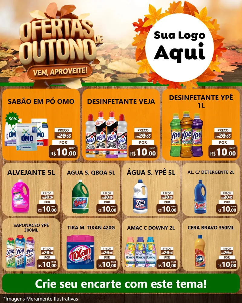 Modelo de Rede Social para Feed Instagram com o tema Ofertas de Outono - Vem, Aproveite! para Produtos de Limpeza