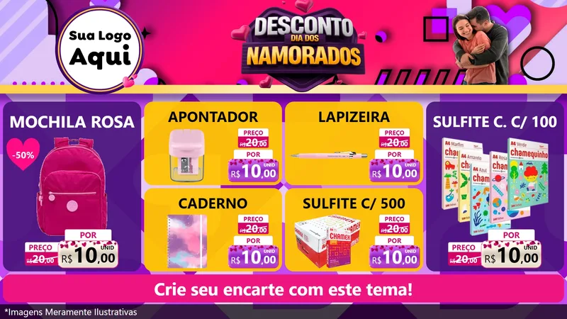 Modelo de TV para TV Horizontal com o tema Desconto Dia dos Namorados para Papelaria