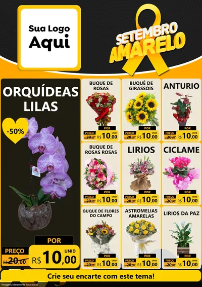 Modelo de Encarte para Encarte A4 Vertical com o tema Setembro Amarelo para Floricultura e jardim