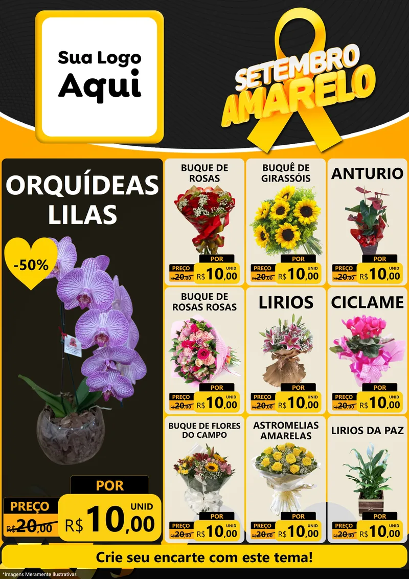 Modelo de Encarte para Encarte A4 Vertical com o tema Setembro Amarelo para Floricultura e jardim