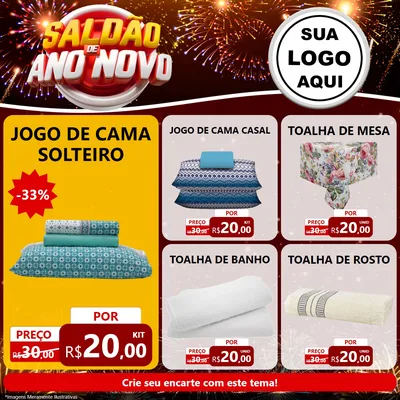 Modelo de Rede Social para Feed Facebook com o tema Saldão de Ano Novo para Cama, Mesa e Banho