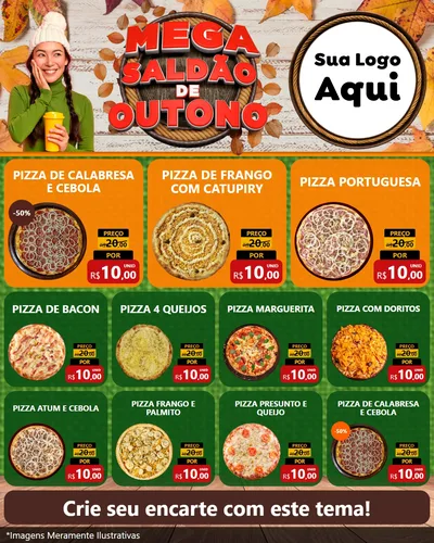 Modelo de Rede Social para Feed Instagram com o tema Mega Saldão de Outono para Pizzaria