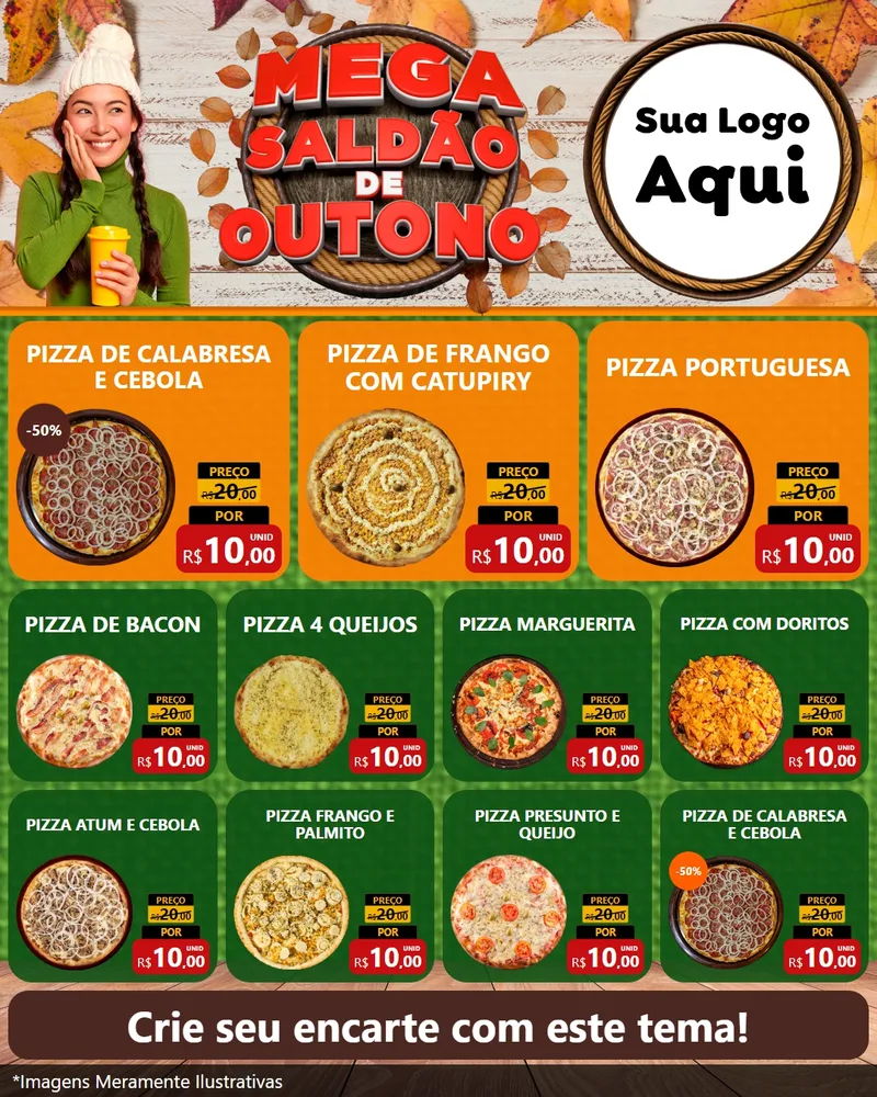 Modelo de Rede Social para Feed Instagram com o tema Mega Saldão de Outono para Pizzaria