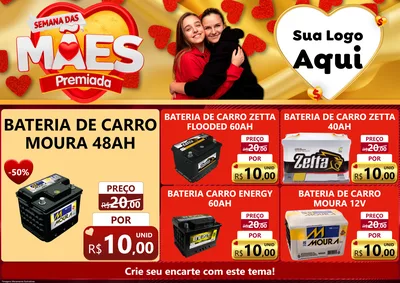 Modelo de Encarte para Encarte A4 Horizontal com o tema Semana das Mães Premiada para Baterias Elétricas