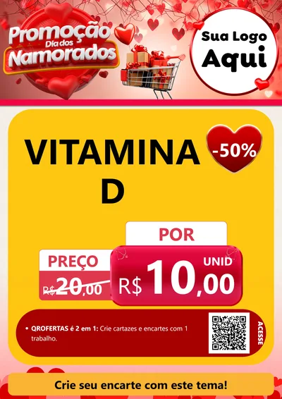 Modelo de Cartaz para Cartaz A4 Vertical com o tema Promoção Dia dos Namorados para Farmácia