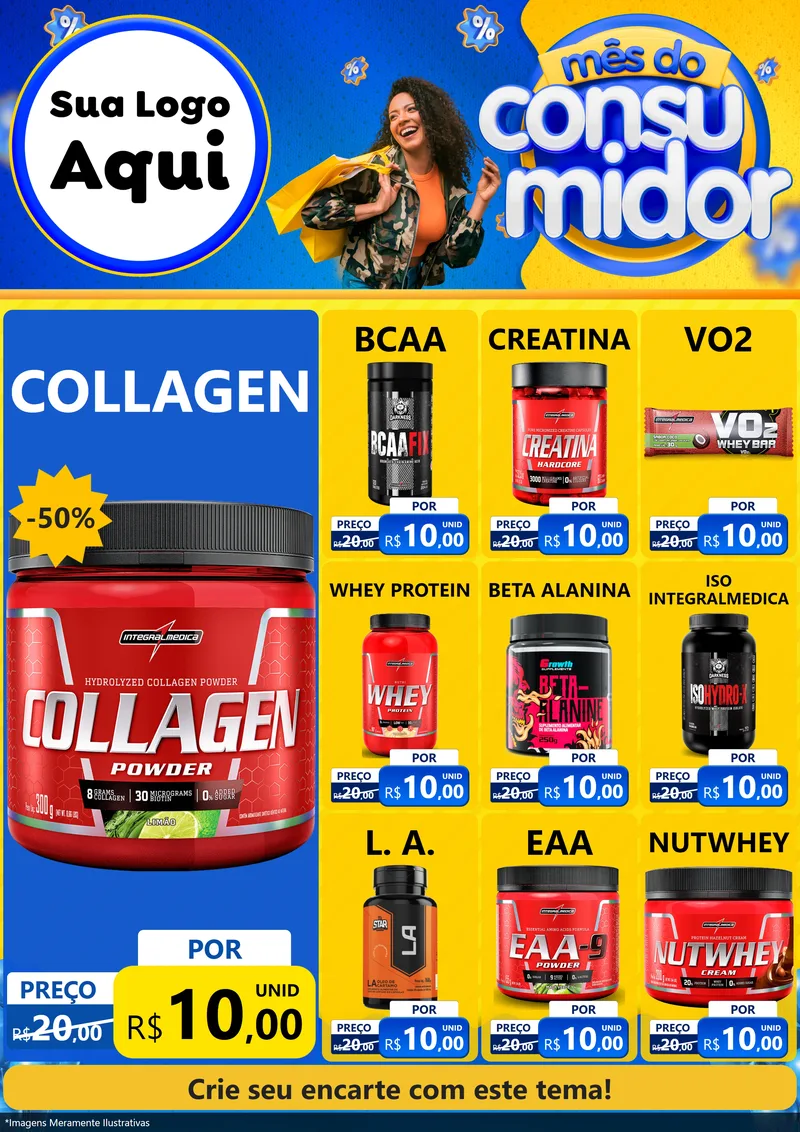 Modelo de Encarte para Encarte A4 Vertical com o tema Mês do Consumidor para Suplementos alimentares