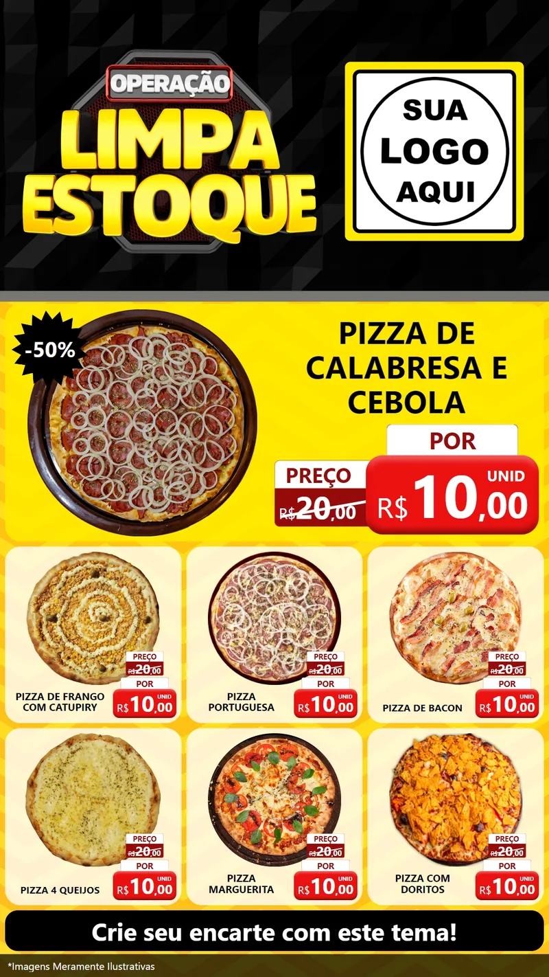 Modelo de Rede Social para Stories com o tema Operação Limpa Estoque para Pizzaria