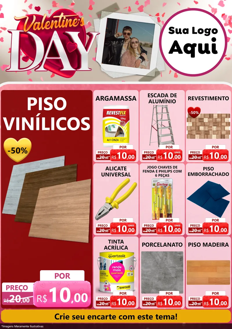 Modelo de Encarte para Encarte A4 Vertical com o tema Valentine's Day para Material para Construção
