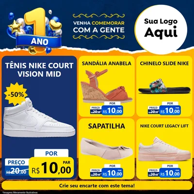 Modelo de Rede Social para Feed Facebook com o tema Um Ano de Aniversário para Calçados