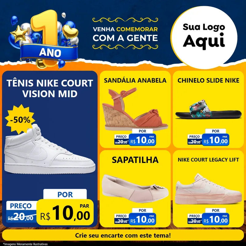 Modelo de Rede Social para Feed Facebook com o tema Um Ano de Aniversário para Calçados