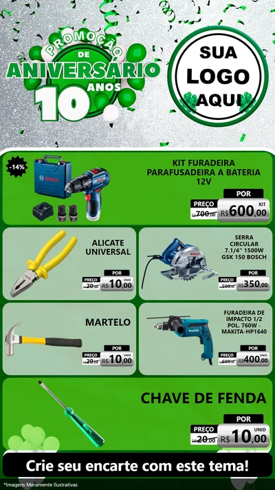 Modelo de TV para TV Vertical com o tema Promoção de Aniversário - 10 Anos para Maquinas e Ferramentas