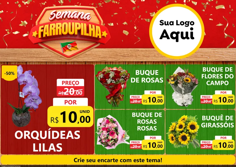 Modelo de Encarte para Encarte A4 Horizontal com o tema Semana Farroupilha para Floricultura e jardim