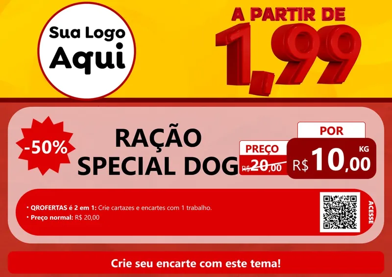 Modelo de Cartaz para Cartaz A4 Horizontal com o tema A Partir de Um e Noventa e Nove - 1,99 para Pet Shop