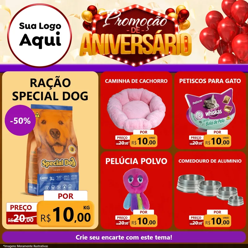 Modelo de Rede Social para Feed Facebook com o tema Promoção de Aniversário para Pet Shop