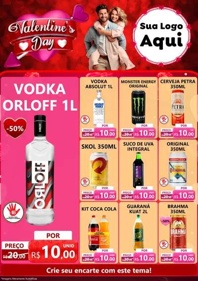 Modelo de Encarte para Encarte A4 Vertical com o tema Valentine's Day para Distribuidora de bebidas
