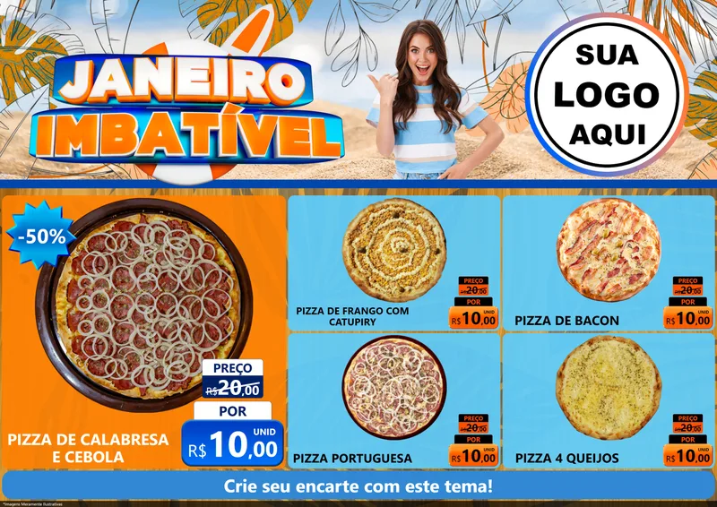 Modelo de Encarte para Encarte A4 Horizontal com o tema Janeiro Imbatível para Pizzaria
