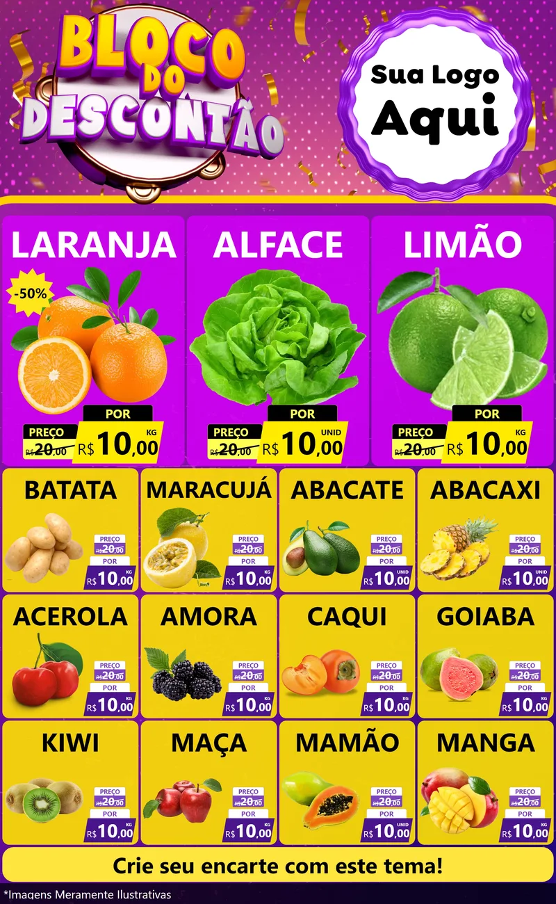 Modelo de Encarte para Encarte Grande com o tema Bloco do Descontão para Hortifrúti