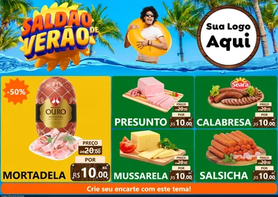 Modelo de Encarte para Encarte A4 Horizontal com o tema Saldão de Verão para Frios e Laticínios