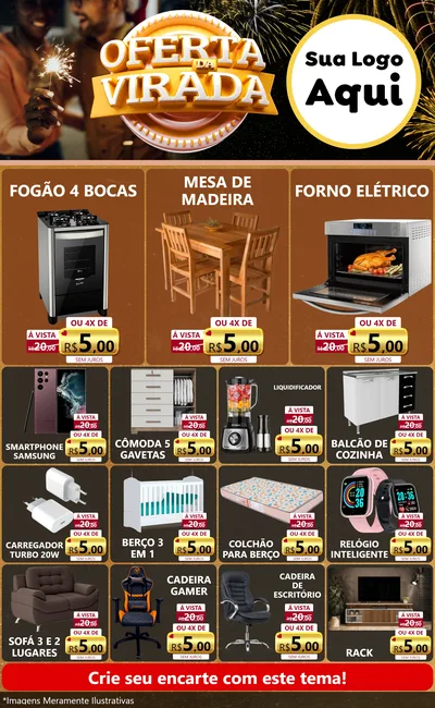 Modelo de Encarte para Encarte Grande com o tema Oferta da Virada para Móveis e Eletro