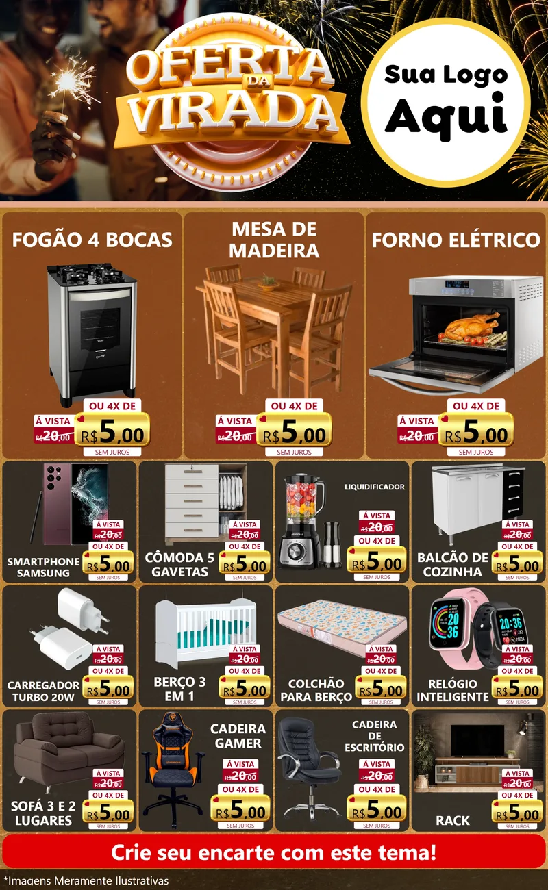 Modelo de Encarte para Encarte Grande com o tema Oferta da Virada para Móveis e Eletro