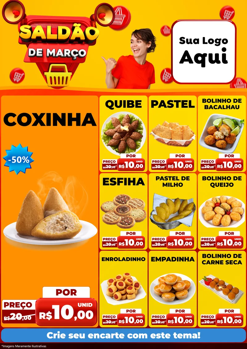 Modelo de Encarte para Encarte A4 Vertical com o tema Saldão de Março para Salgadaria