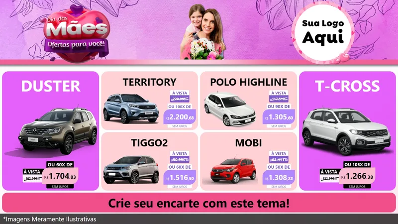 Modelo de TV para TV Horizontal com o tema Dia das Mães Ofertas para Você! para Concessionaria de Carros