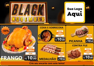 Modelo de Encarte para Encarte A4 Horizontal com o tema Black November para Assados