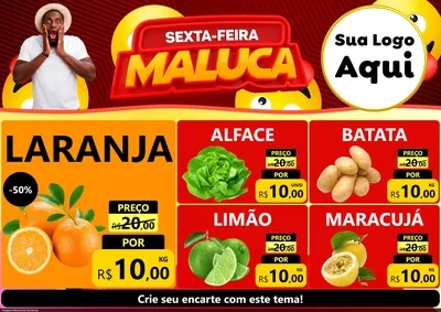 Modelo de Encarte para Encarte A4 Horizontal com o tema Sexta-feira Maluca para Hortifrúti
