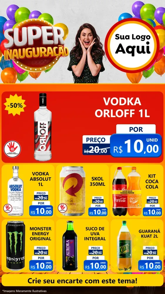 Modelo de Rede Social para Stories com o tema Super Inauguração para Distribuidora de bebidas