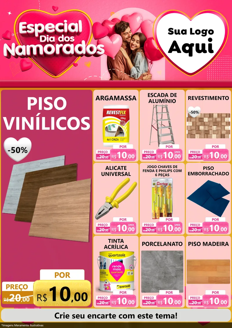 Modelo de Encarte para Encarte A4 Vertical com o tema Especial Dia dos Namorados para Material para Construção