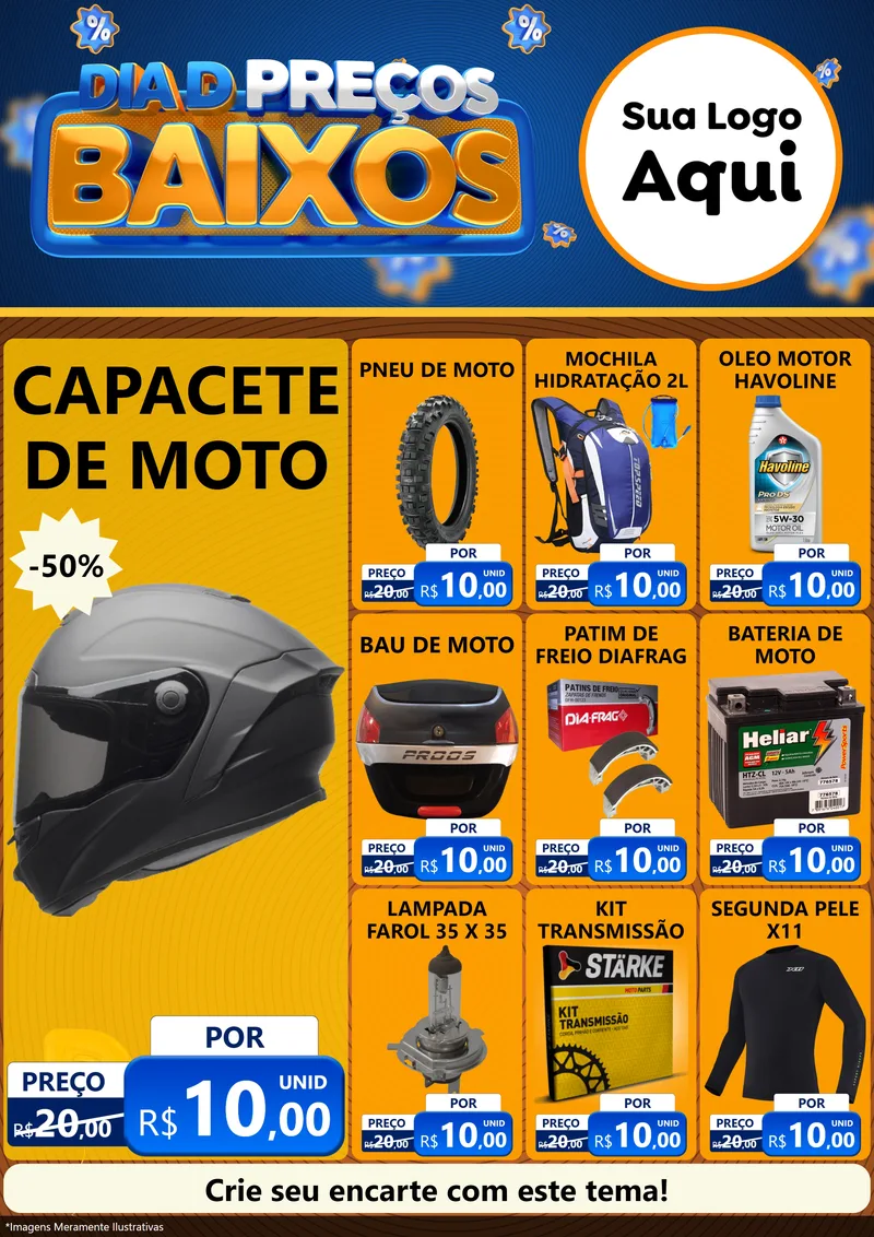Modelo de Encarte para Encarte A4 Vertical com o tema Dia D Preço Baixo para Moto peças