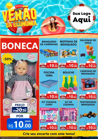Modelo de Encarte para Encarte A4 Vertical com o tema Verão da Economia para Brinquedos
