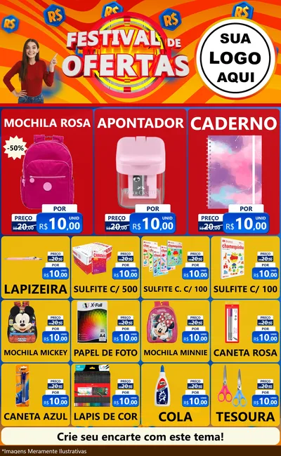 Modelo de Encarte para Encarte Grande com o tema Festival de Ofertas para Papelaria