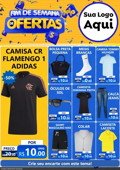 Modelo de Encarte para Encarte A4 Vertical com o tema Fim de Semana de Ofertas para Roupas e acessórios