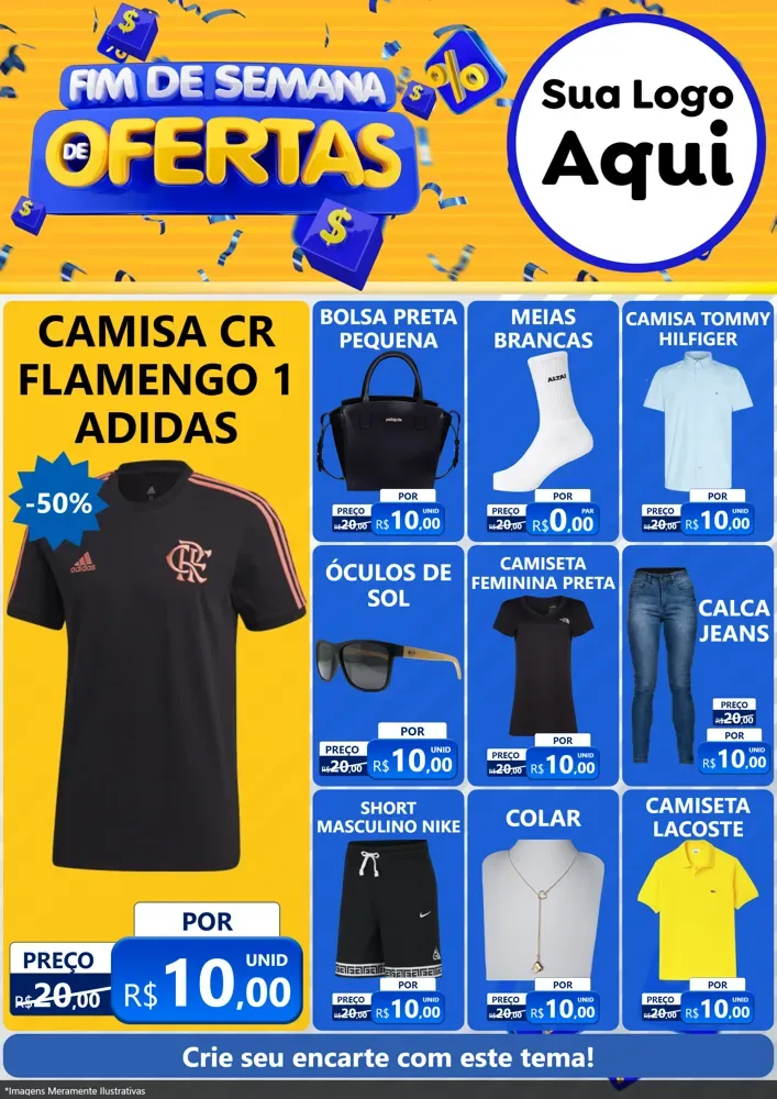 Modelo de Encarte para Encarte A4 Vertical com o tema Fim de Semana de Ofertas para Roupas e acessórios