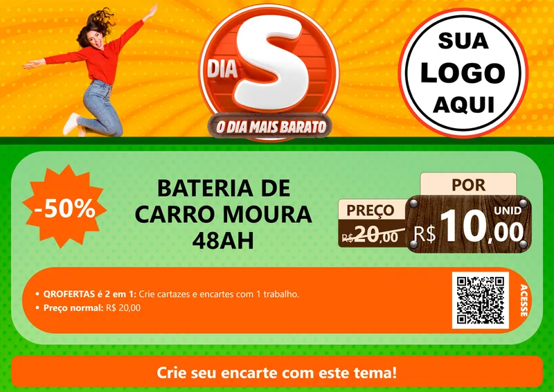 Modelo de Cartaz para Cartaz A4 Horizontal com o tema Dia S - O Dia Mais Barato para Baterias Elétricas