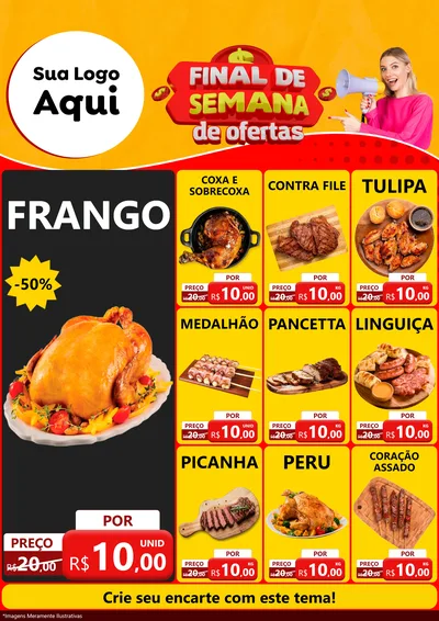 Modelo de Encarte para Encarte A4 Vertical com o tema Final de Semana de Ofertas para Assados