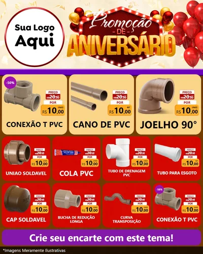 Modelo de Rede Social para Feed Instagram com o tema Promoção de Aniversário para Tubos e conexões