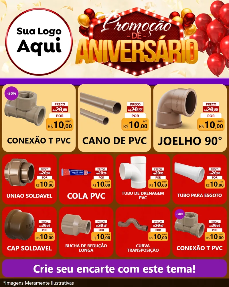 Modelo de Rede Social para Feed Instagram com o tema Promoção de Aniversário para Tubos e conexões