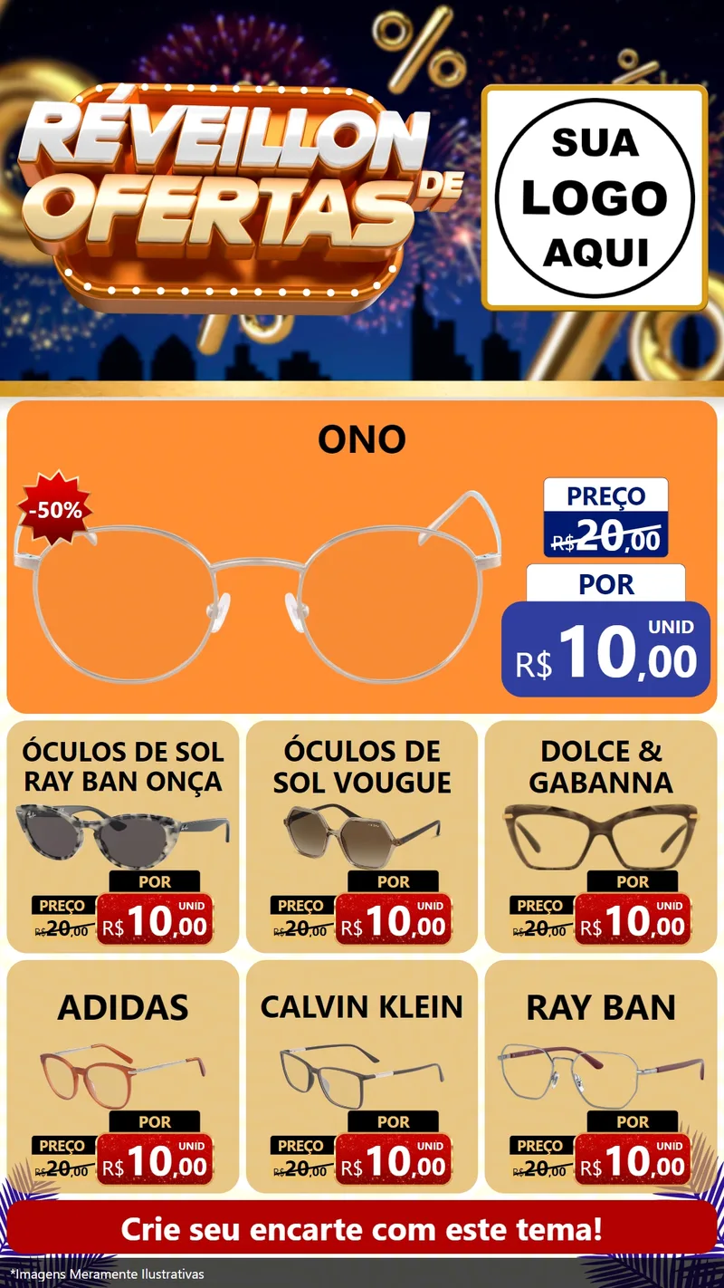 Modelo de Rede Social para Stories com o tema Réveillon de Ofertas para Óticas