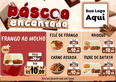 Modelo de Encarte para Encarte A4 Horizontal com o tema Páscoa Encantada para Restaurante