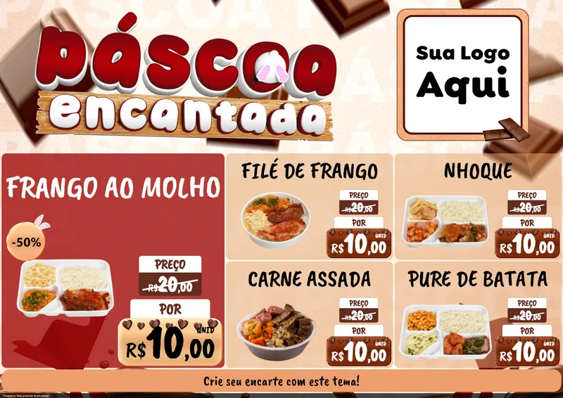 Modelo de Encarte para Encarte A4 Horizontal com o tema Páscoa Encantada para Restaurante