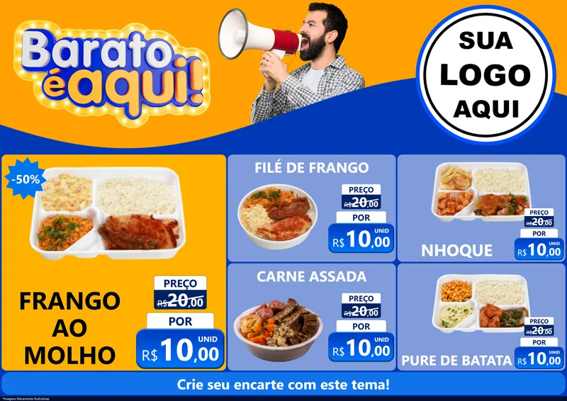 Modelo de Encarte para Encarte A4 Horizontal com o tema Barato é aqui para Restaurante