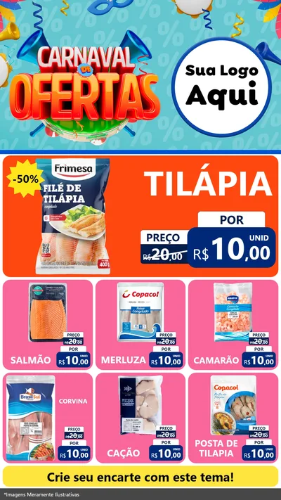 Modelo de Rede Social para Stories com o tema Carnaval de Ofertas para Peixaria