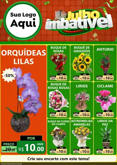 Modelo de Encarte para Encarte A4 Vertical com o tema Julho Imbatível para Floricultura e jardim