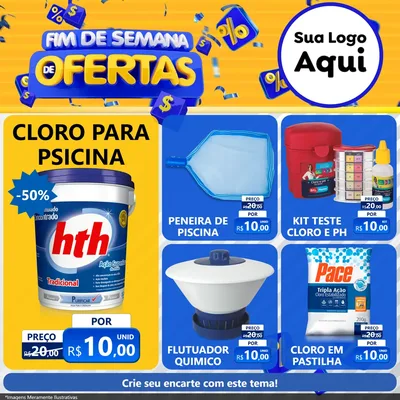 Modelo de Rede Social para Feed Facebook com o tema Fim de Semana de Ofertas para Produtos para Piscina