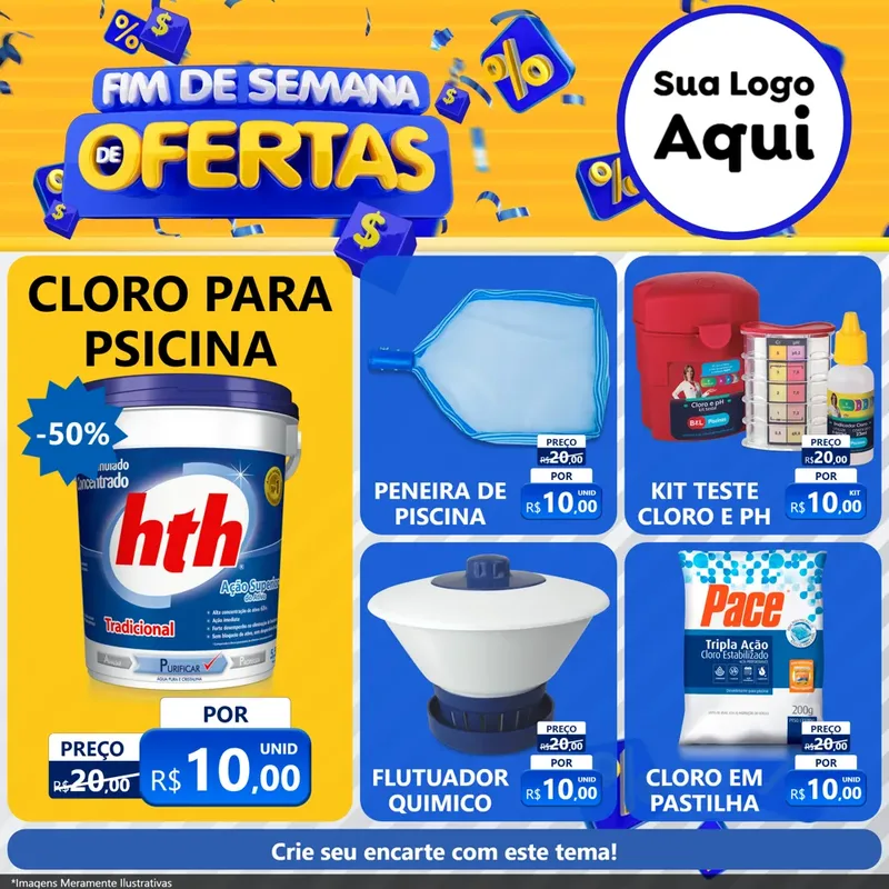Modelo de Rede Social para Feed Facebook com o tema Fim de Semana de Ofertas para Produtos para Piscina