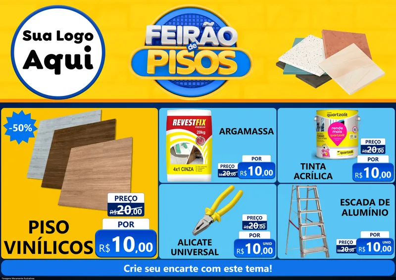 Modelo de Encarte para Encarte A4 Horizontal com o tema Feirão de Pisos para Material para Construção